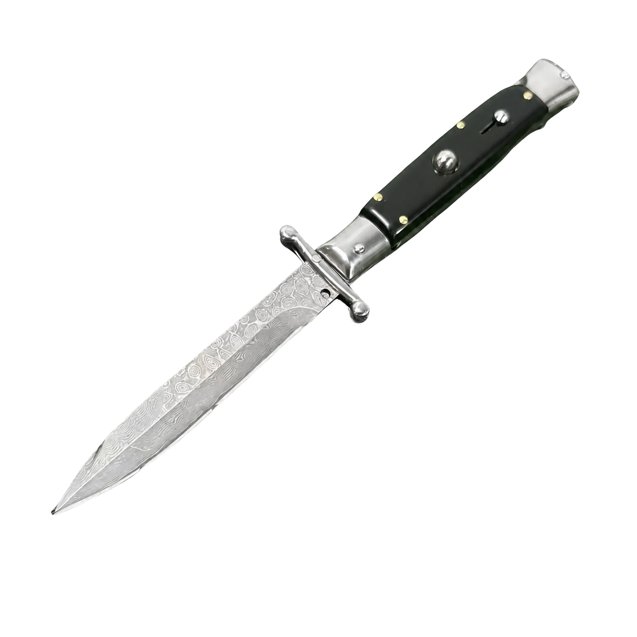 Italian Mafia Bullhorn Damascus Stiletto Knife – Patron Saint Style