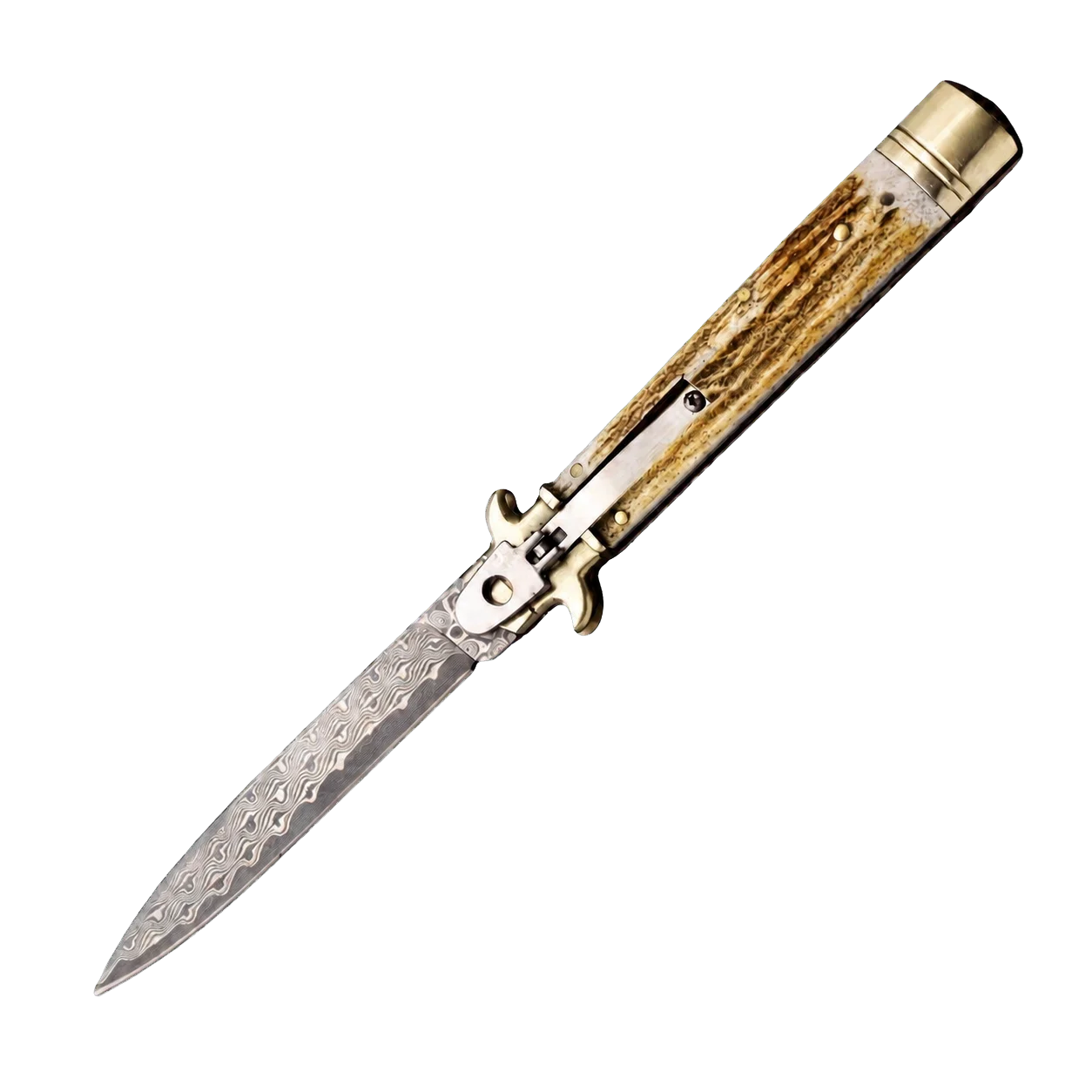 Open 9-inch antler-handle stiletto knife